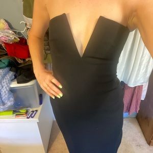 Bec + Bridge black strapless slit dress